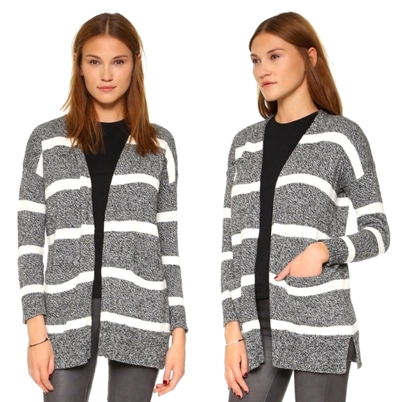 Madewell Gray & White Charlie Cotton Striped Pocket Cardigan Sweater. Size M - Picture 1 of 9